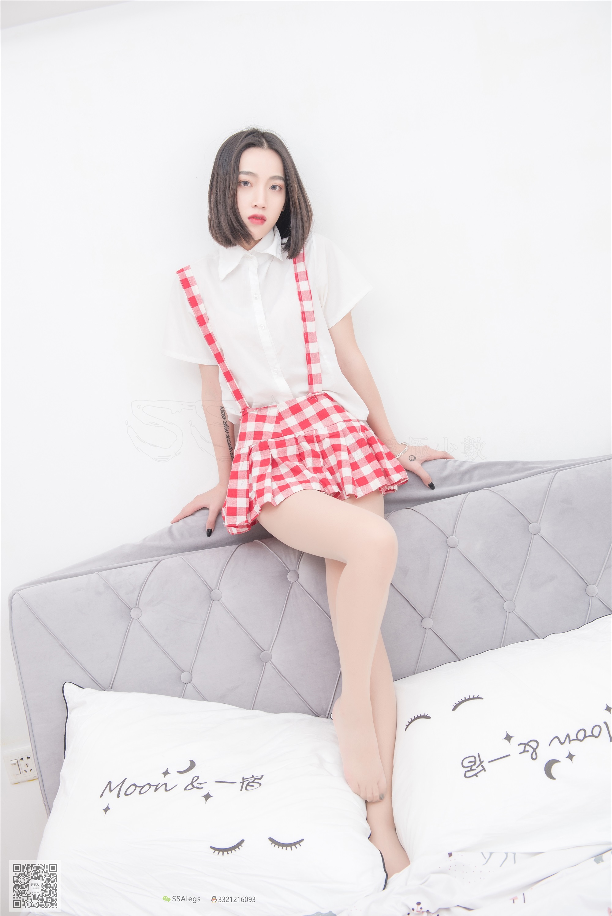 SSA丝社 NO.033 大大 红白格子齐臀超短裙肉丝